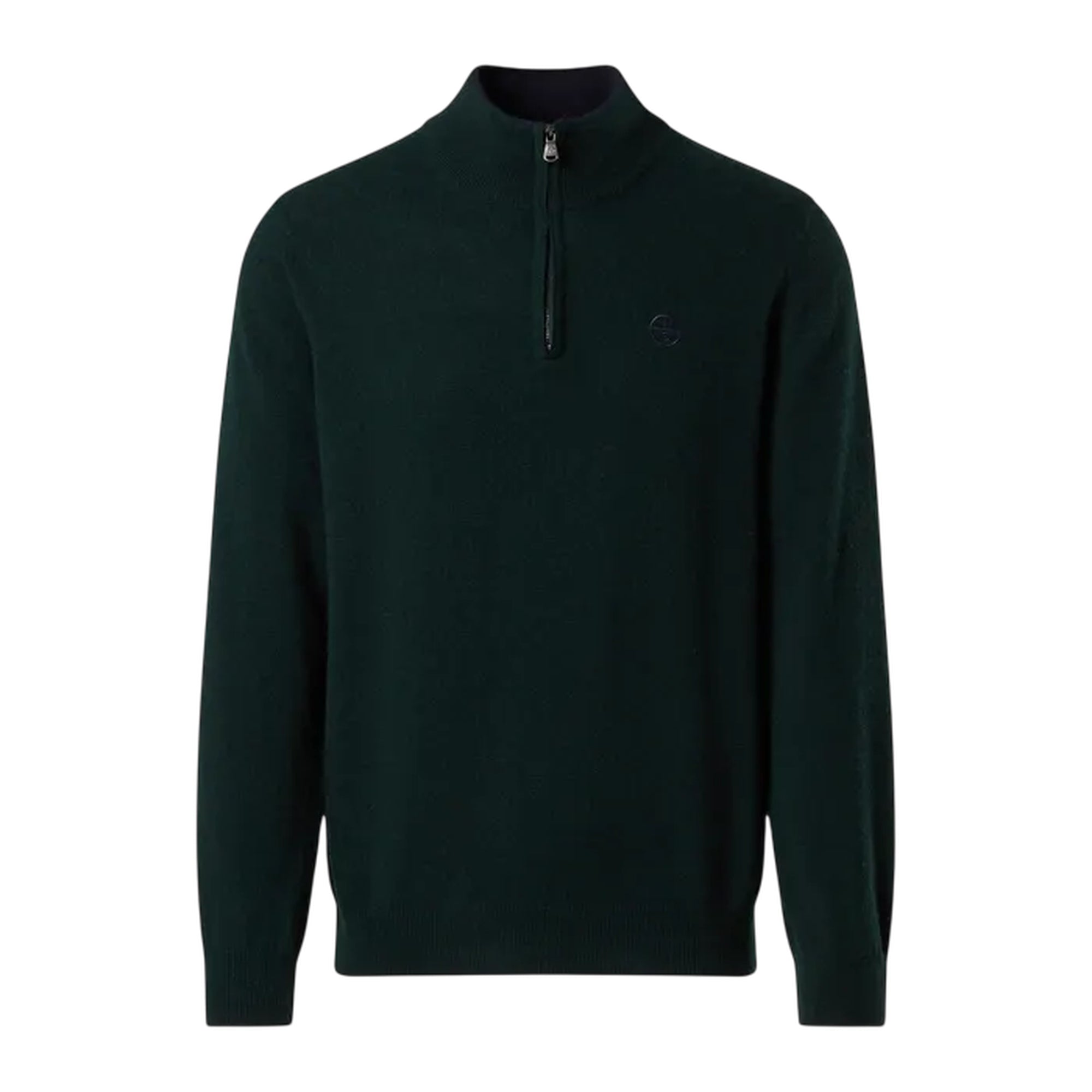 Maglione Uomo Verde Scuro, con mezza zip e bordi a costine