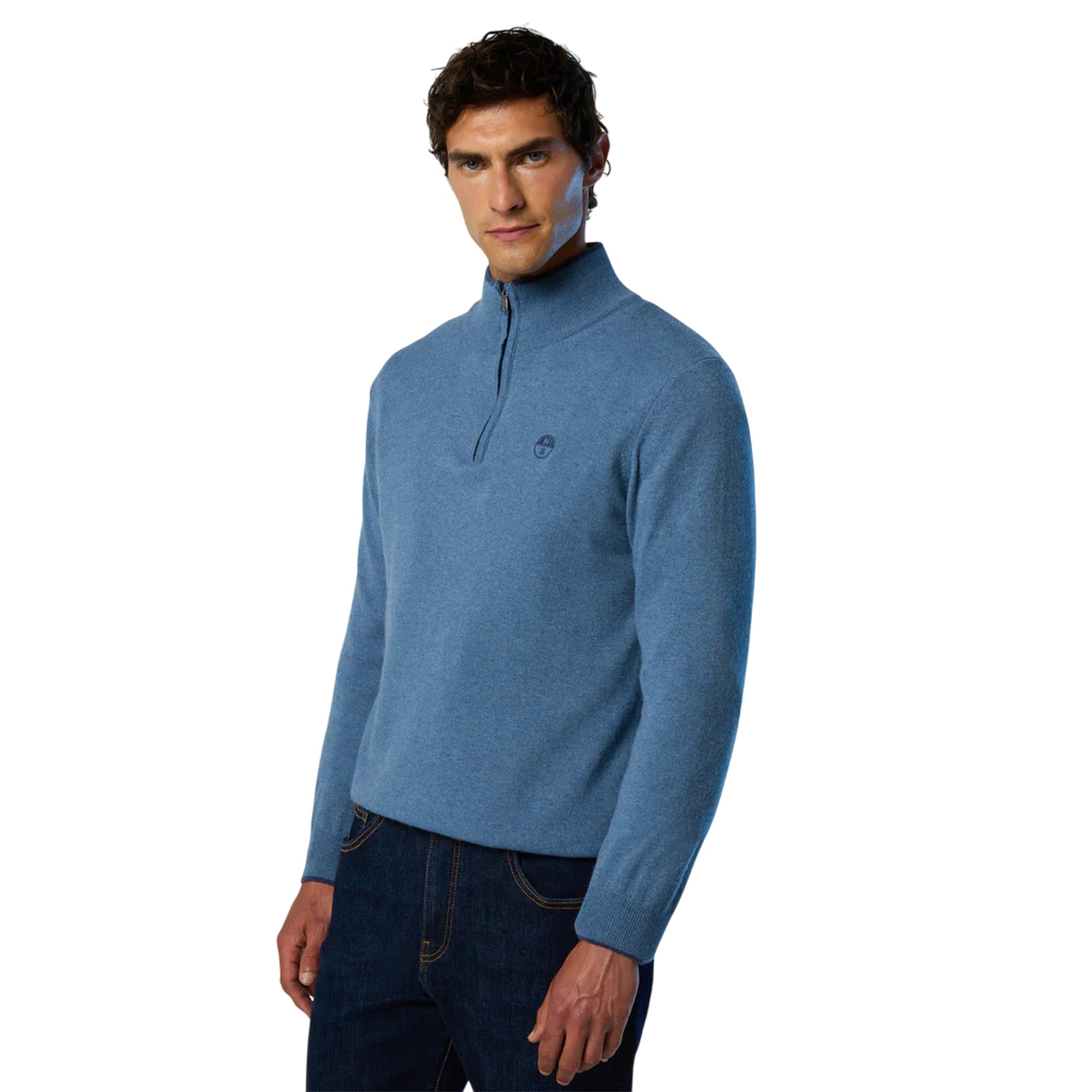 Maglione Uomo con zip 1/4 Blu modello frontale