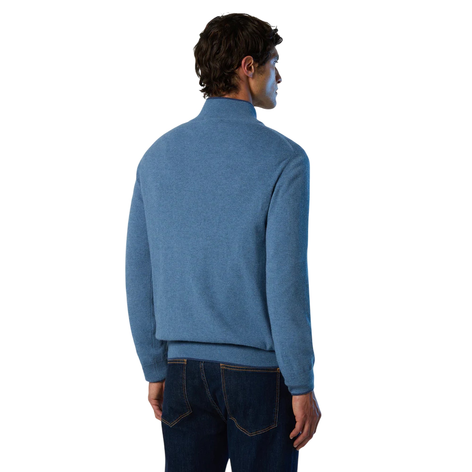 Maglione Uomo con zip 1/4 Blu modello retro