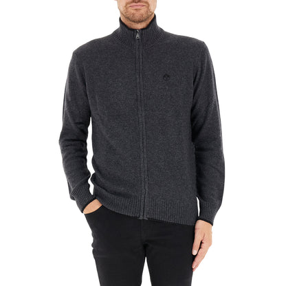 Cardigan Uomo full zip Antracite, con logo ricamato sul petto e collo alto 