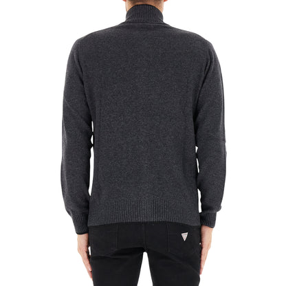 Cardigan Uomo full zip Antracite, con logo ricamato sul petto e collo alto 