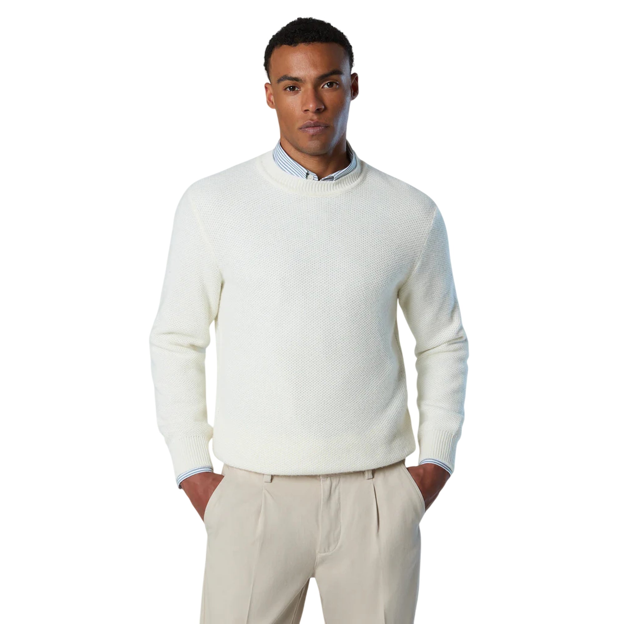 Maglia Uomo con lavorazione a nido d'ape Bianco modello frontale