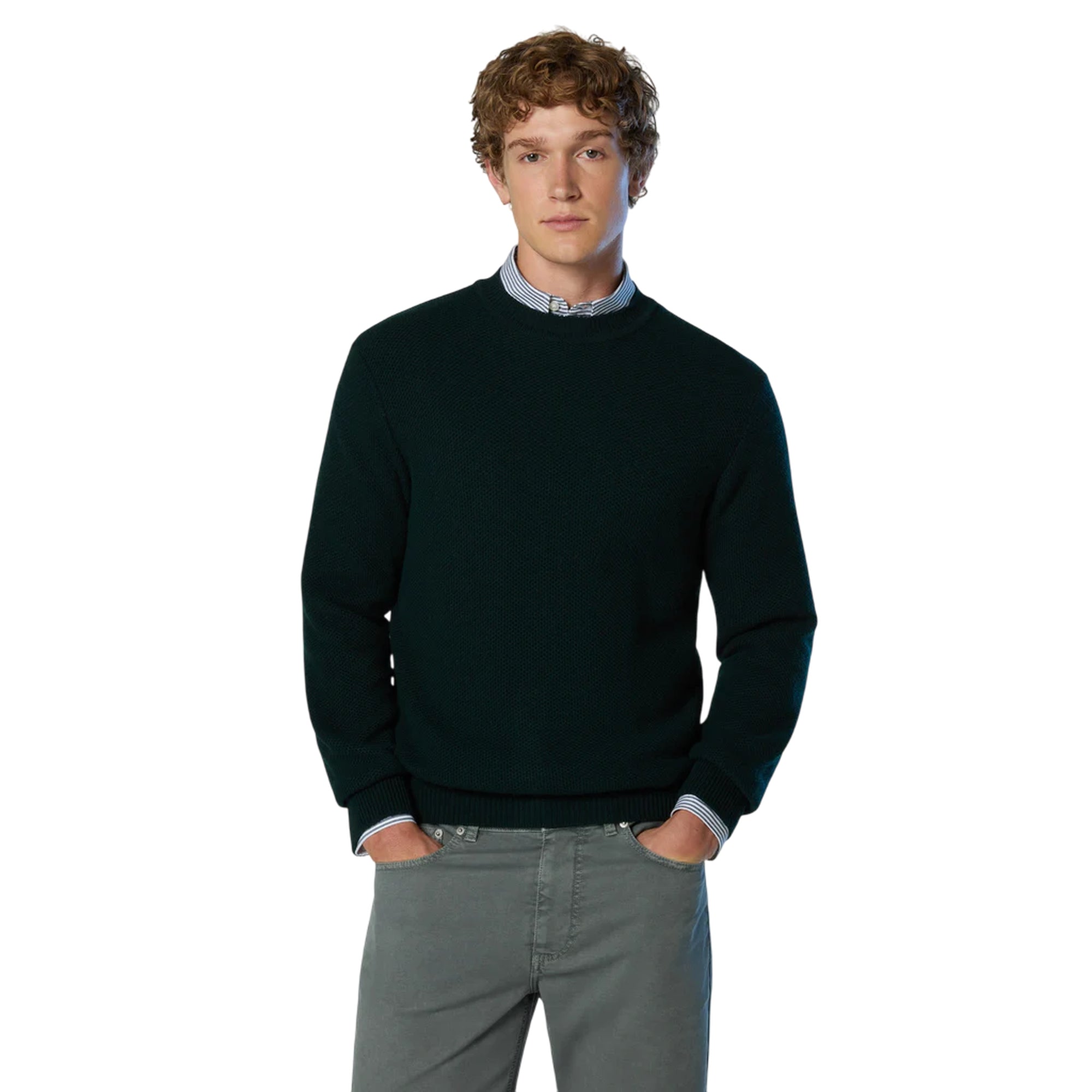 Maglia Uomo con lavorazione a nido d'ape Verde scuro modello frontale