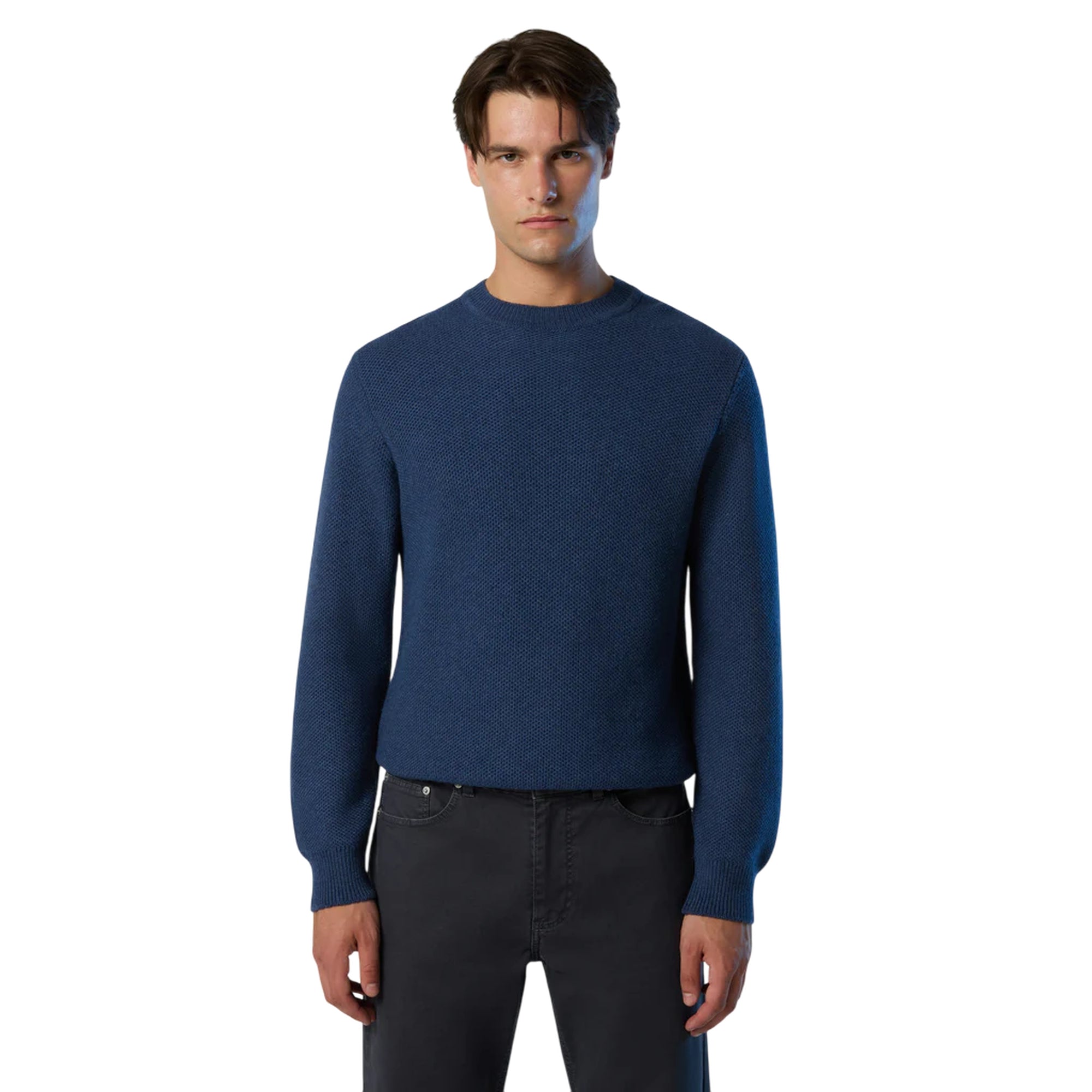 Maglia Uomo con lavorazione a nido d'ape Blu modello frontale