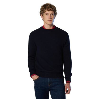 Maglia Uomo con lavorazione a nido d'ape Navy modello frontale