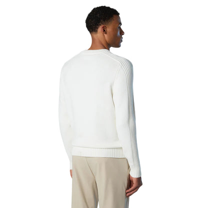 Maglione girocollo Uomo con dettagli a coste bianco modello retro