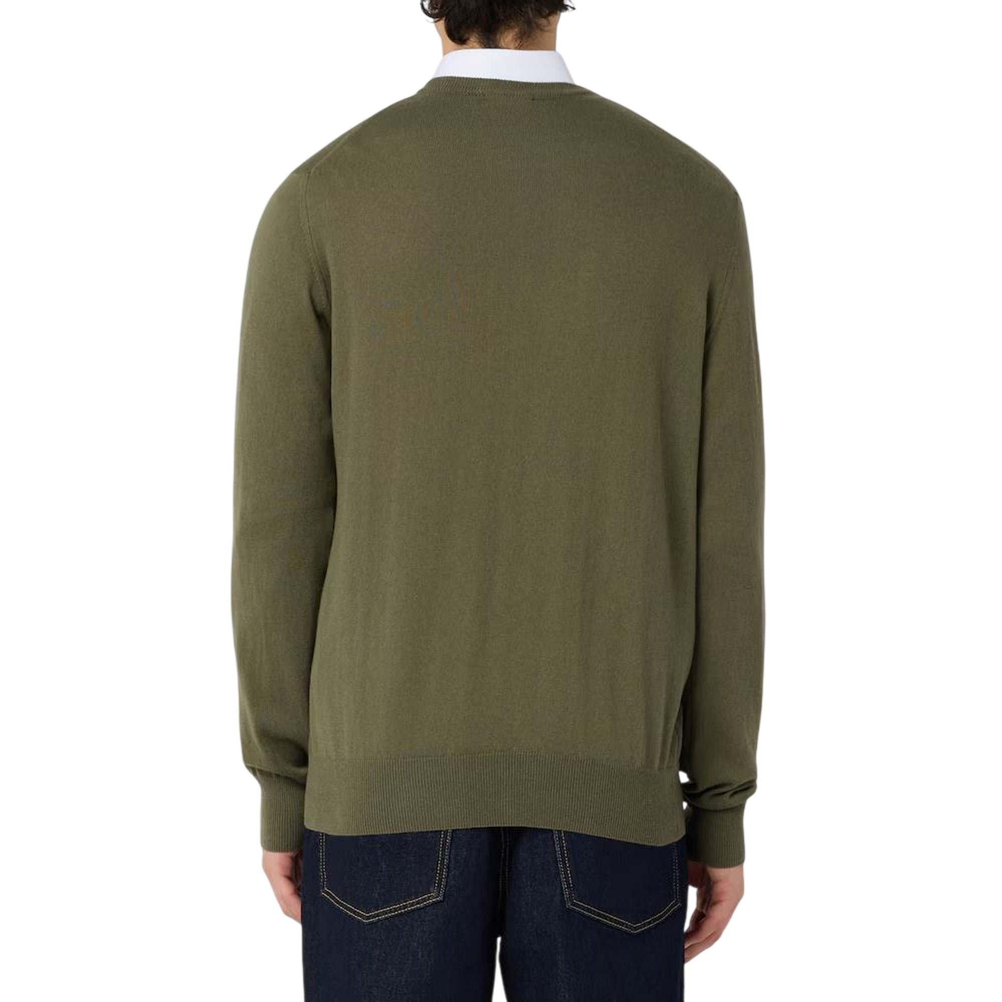 Pullover Uomo Verde in filato di lana e cotone a tinta unita, con mirco logo 