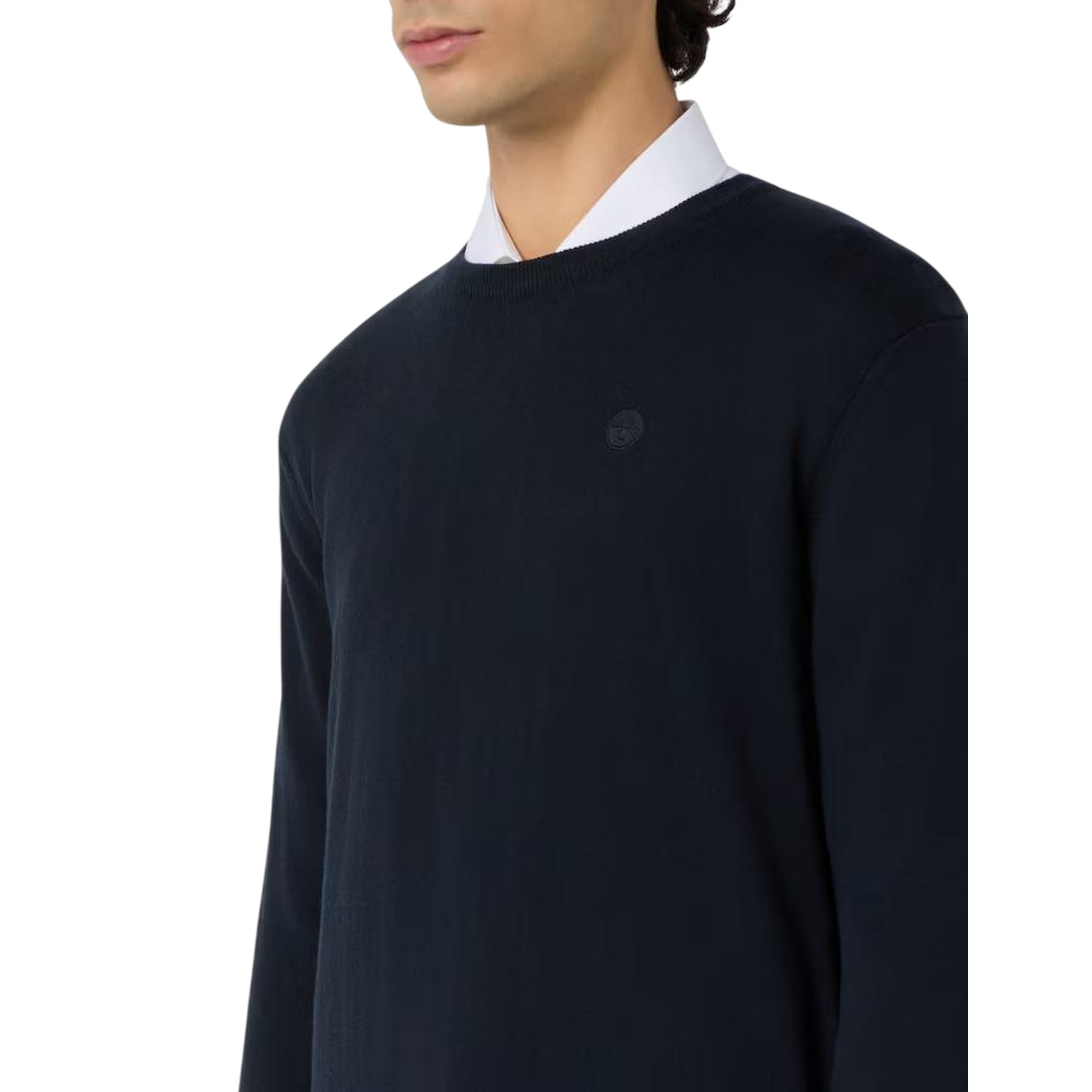 Pullover Uomo in filato di lana e cotone a tinta unita, con mirco logo 