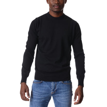 Pullover Uomo Nero in filato di lana e cotone, con scollatura girocollo