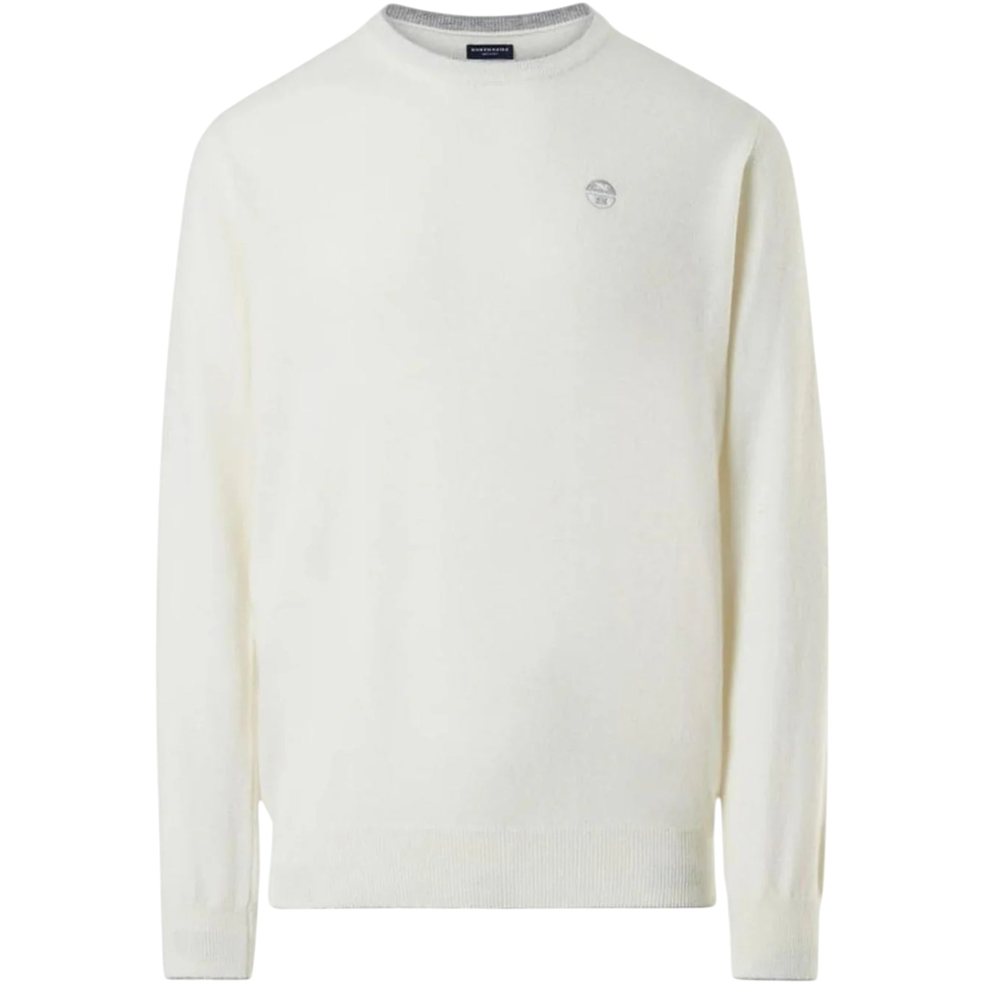 Maglia Uomo in misto cashmere Bianco, con bordino a costine e logo ricamato sul petto