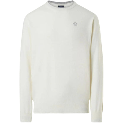 Maglia Uomo in misto cashmere Bianco, con bordino a costine e logo ricamato sul petto