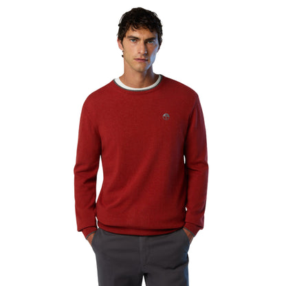 Maglione girocollo Uomo con logo ricamato Rosso modello frontale