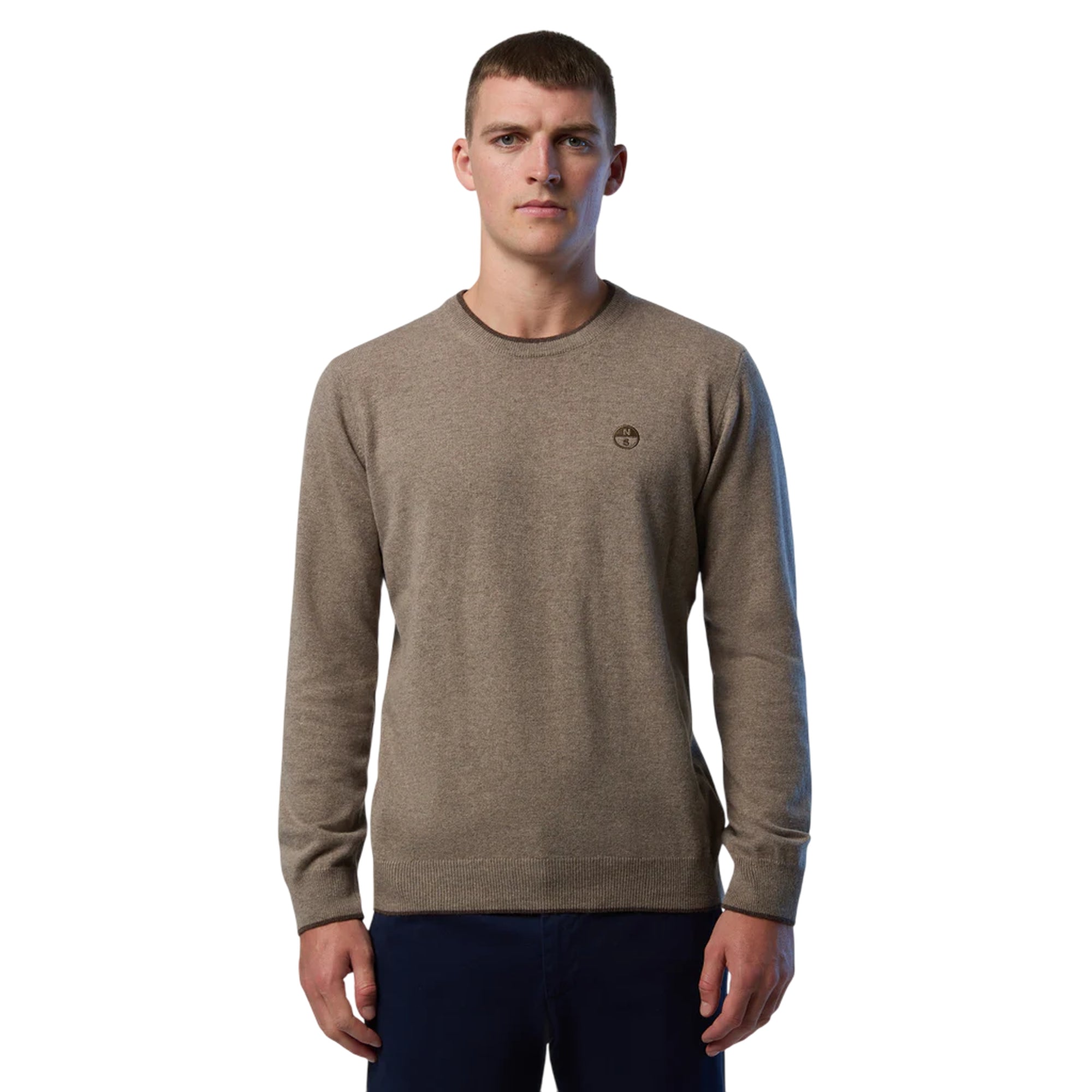 Pullover Uomo Beige, con dettaglio a contrasto sui bordi