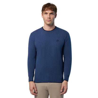 Maglione girocollo Uomo con logo ricamato Blu modello frontale
