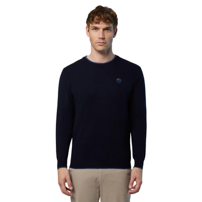 Maglione girocollo Uomo con logo ricamato Blu navy modello frontale