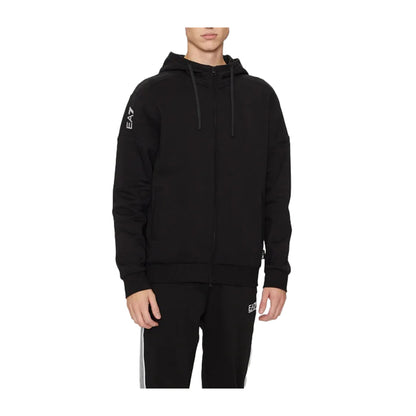 EA7 Felpa Uomo con Cappuccio e Zip Nero