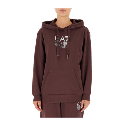 EA7 Felpa Donna con cappuccio e logo frontale Marrone