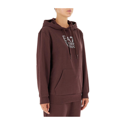 EA7 Felpa Donna con cappuccio e logo frontale Marrone