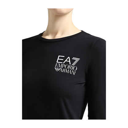 EA7 T-shirt Donna maniche lunghe Nero con logo bianco