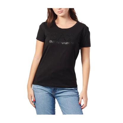 EA7 T-shirt Donna Tinta unita Nera con strass