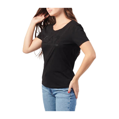 EA7 T-shirt Donna Tinta unita Nera con strass