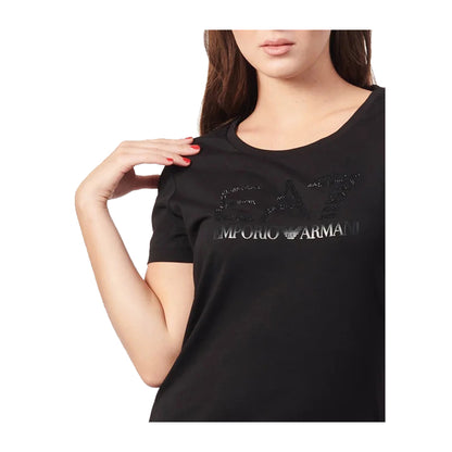 EA7 T-shirt Donna Tinta unita Nera con strass