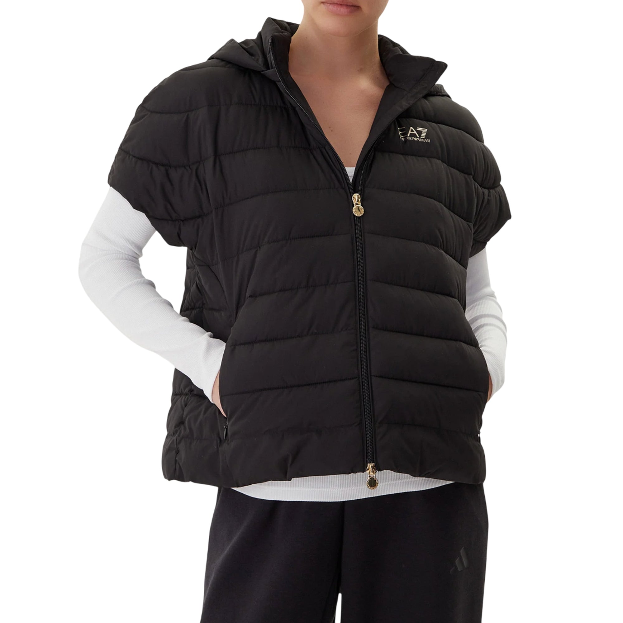 Piumino Donna a tinta unita, con maniche corte e cappuccio