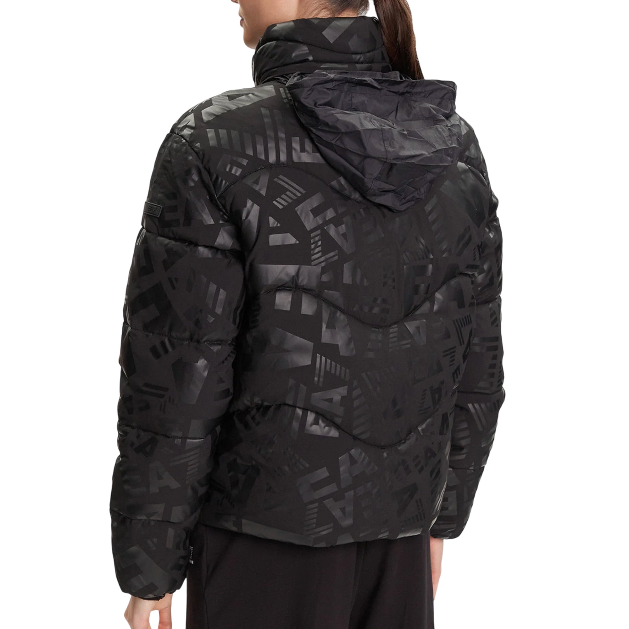 Piumino Donna modello bomber, con stampa logo all over tono su tono 