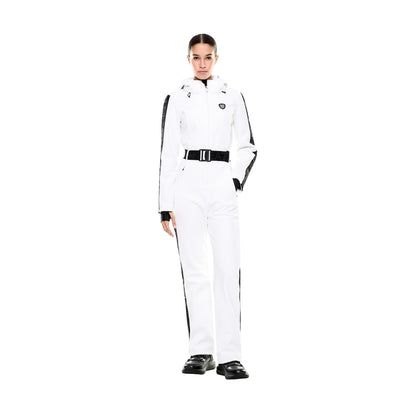 Tuta tecnica da Sci Donna in softshell bianco modella frontale