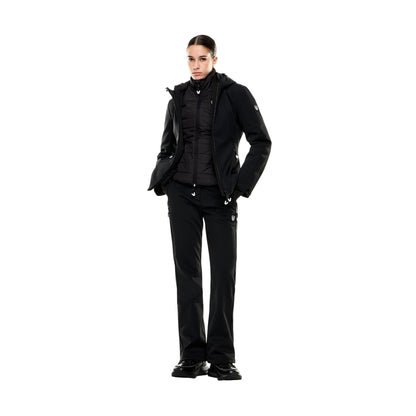 Completo tecnico da sci Donna imbottito in softshell Nero modella intera frontale