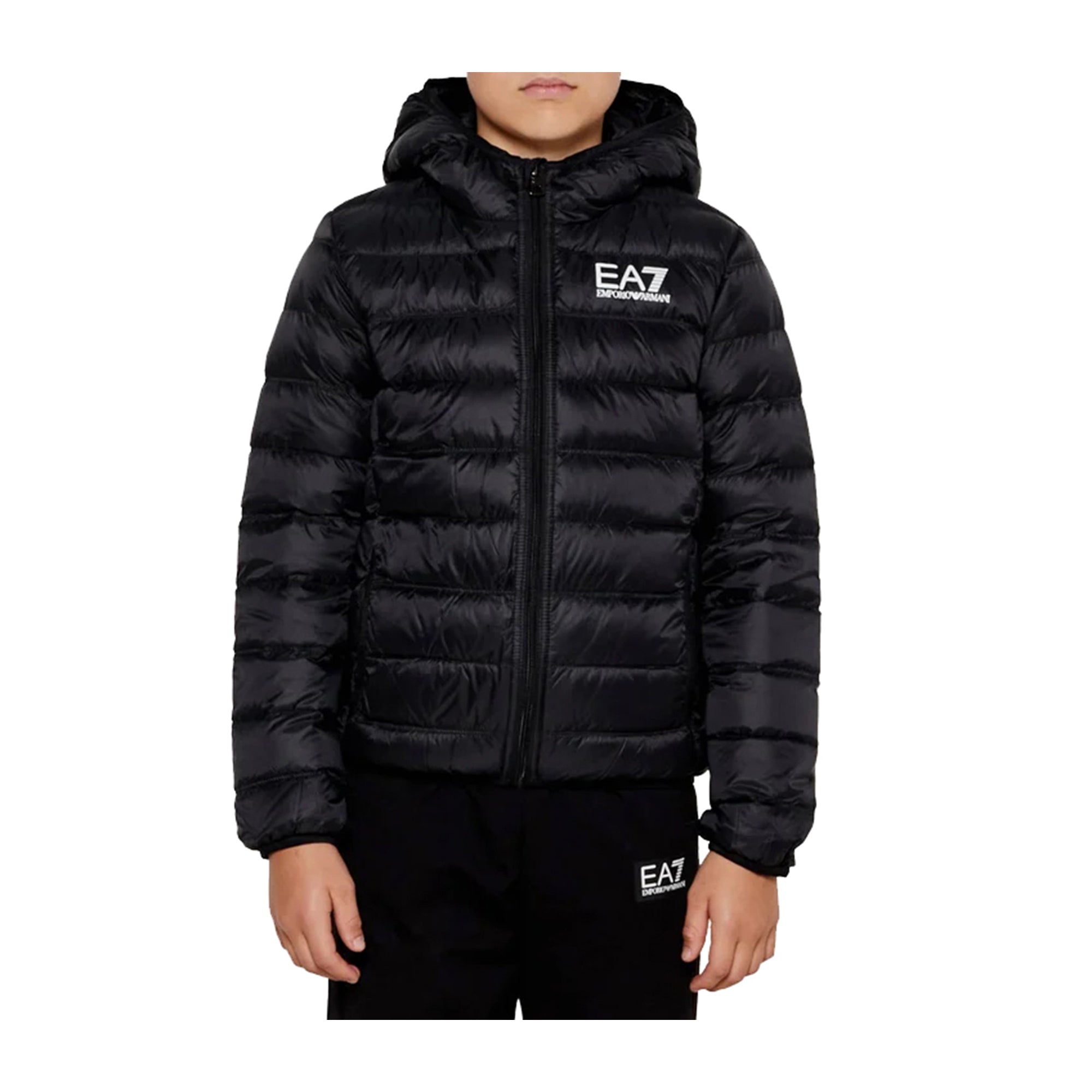 EA7 Piumino Bambino Nero con zip e cappuccio