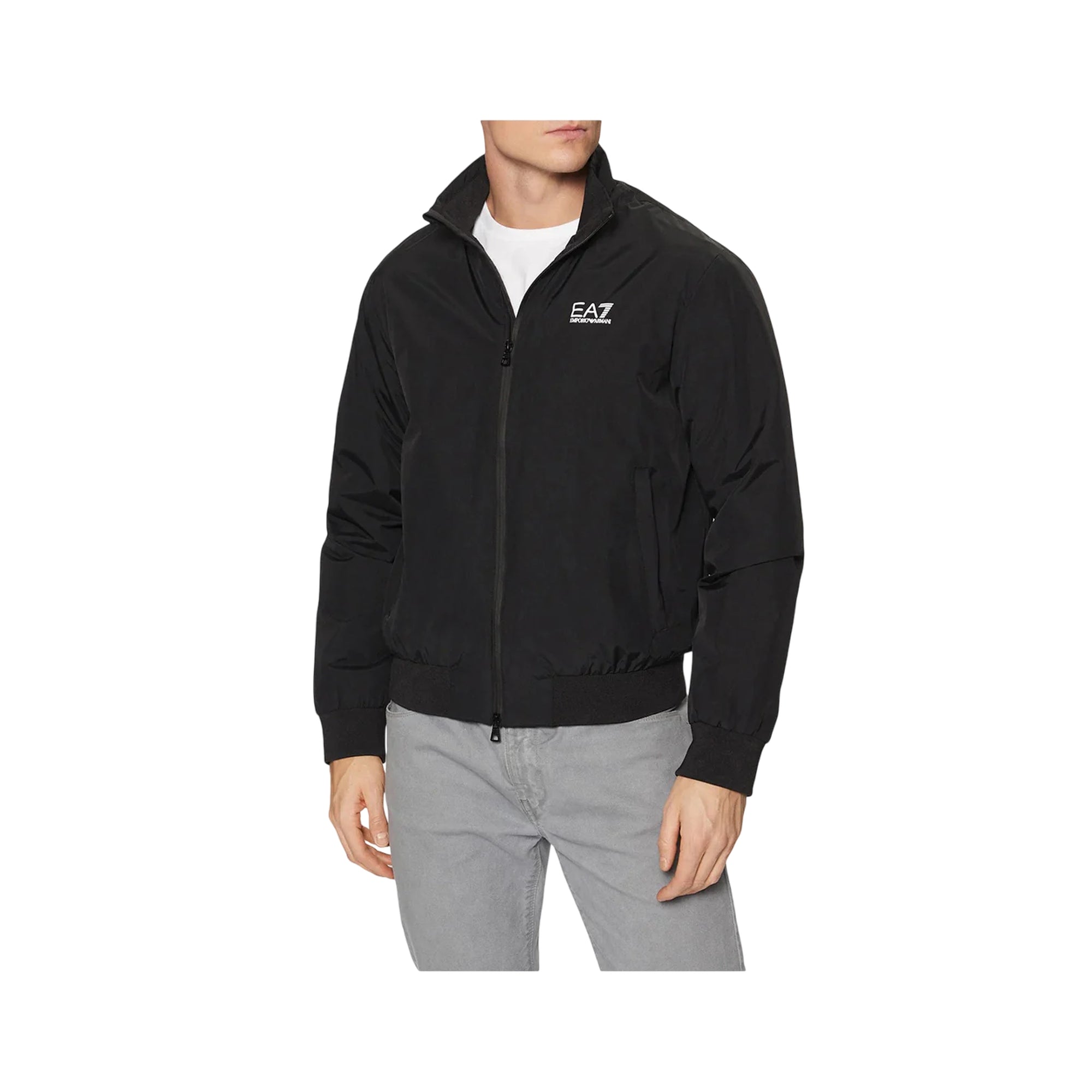 Bomber Uomo Nero, con iconico logo stampato sul petto e chiusura zip frontale