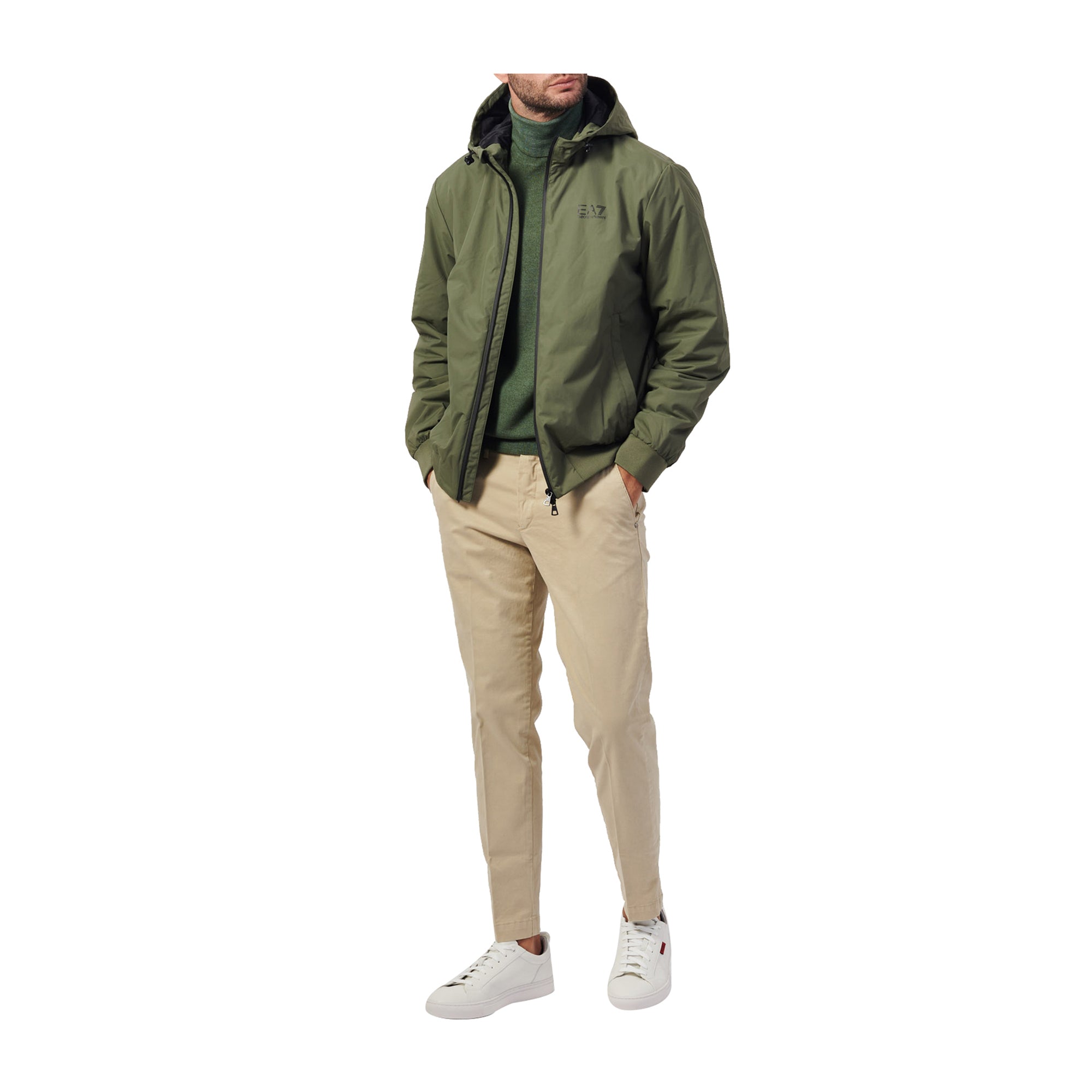 EA7 Giacca Uomo Sportiva Verde con Cappuccio Regular Fit