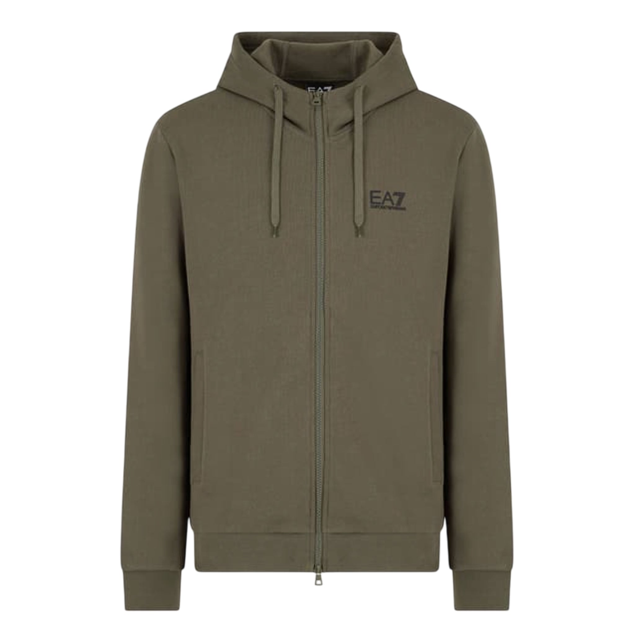 Felpa Uomo Verde, con cappuccio e zip frontale 