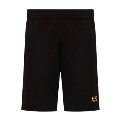 Bermuda Uomo sportivo Nero, con vita elasticizzata e stampa logo 