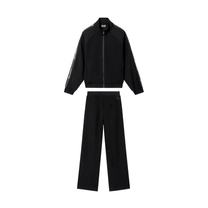 Tuta Donna Nera, con pantalone ampio e dettaglio logo tape a contrasto 