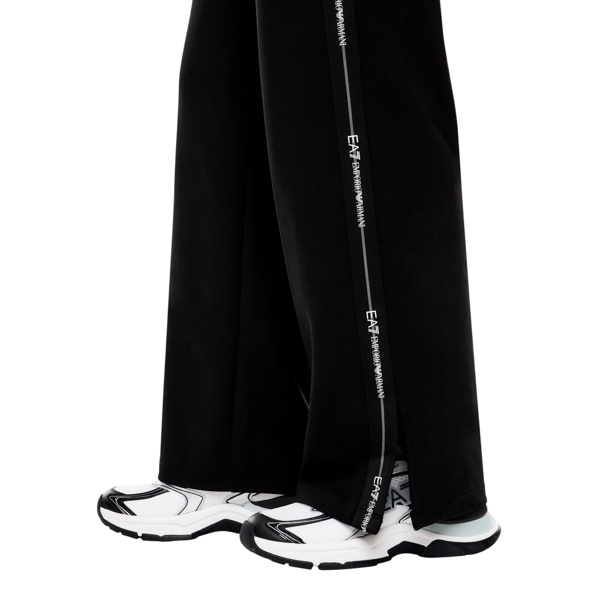 Tuta Donna Nera, con pantalone ampio e dettaglio logo tape a contrasto 