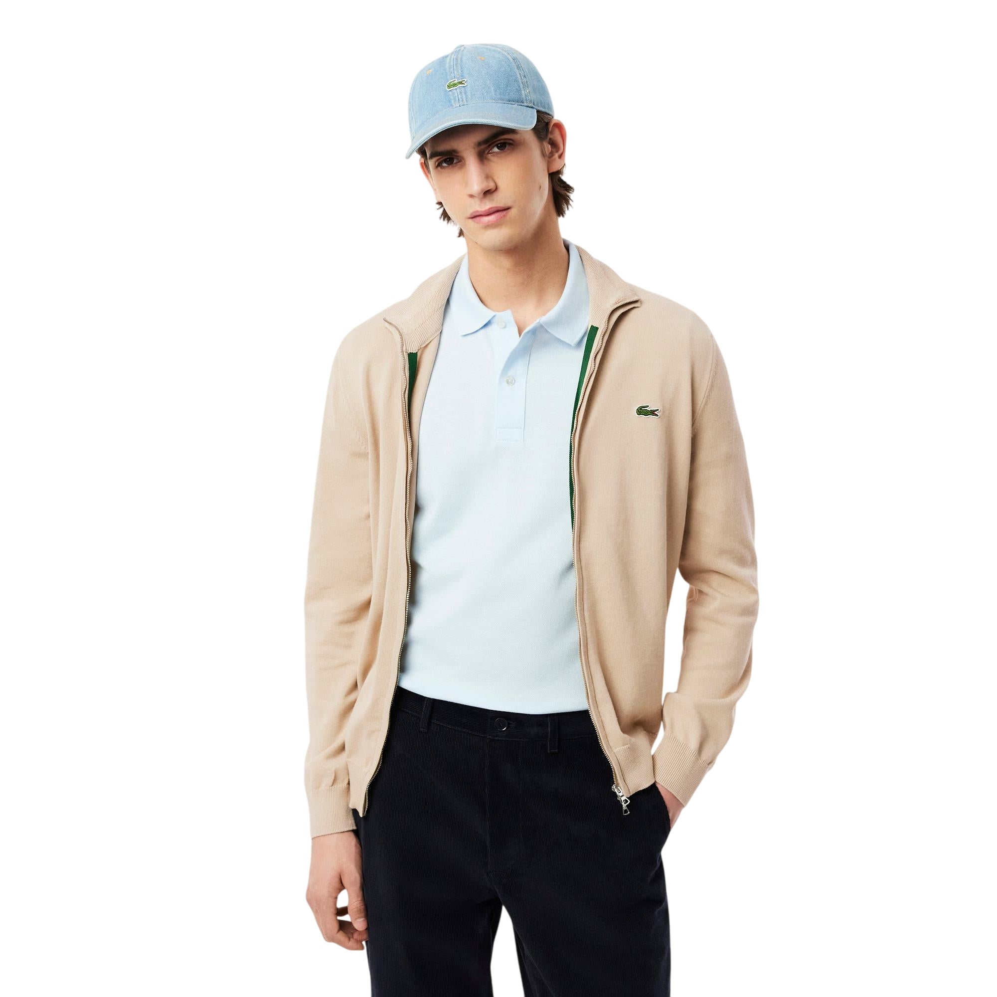 Pullover Uomo full zip, con bordi a costine e coccodrillo iconico