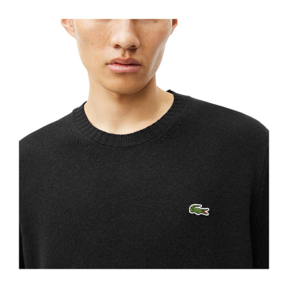 Lacoste Maglione Uomo girocollo in lana cardata Nero