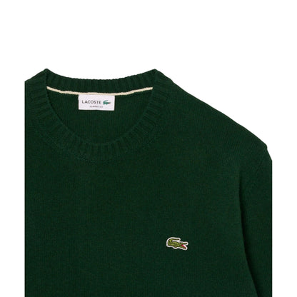 Pullover Uomo Verde in lana, a girocollo, rifinito a coste