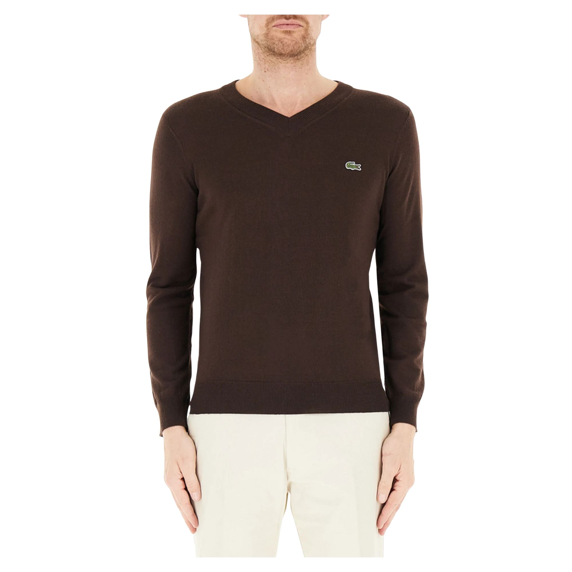 Pullover Uomo con scollo a V marrone modello frontale