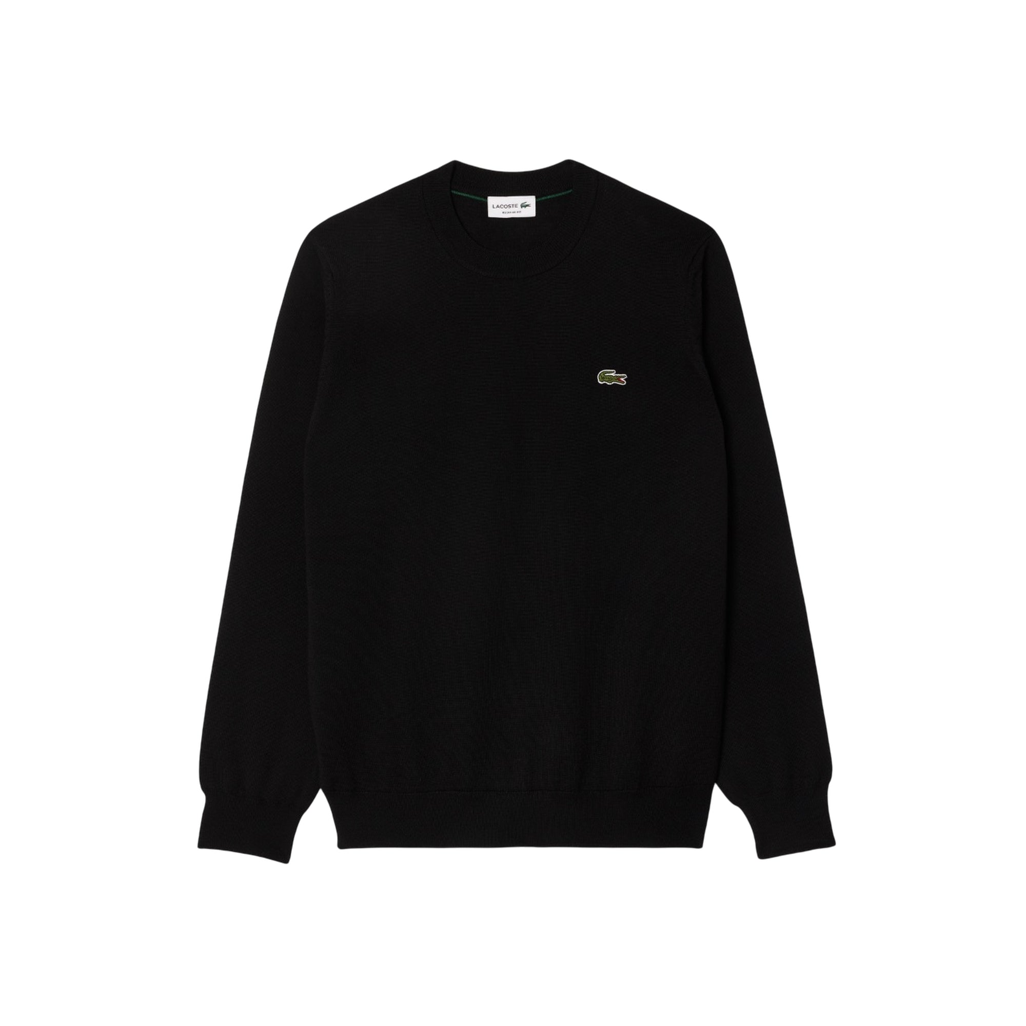 Pullover Uomo Nero a girocollo, in misto lana, con coccodrillo iconico 