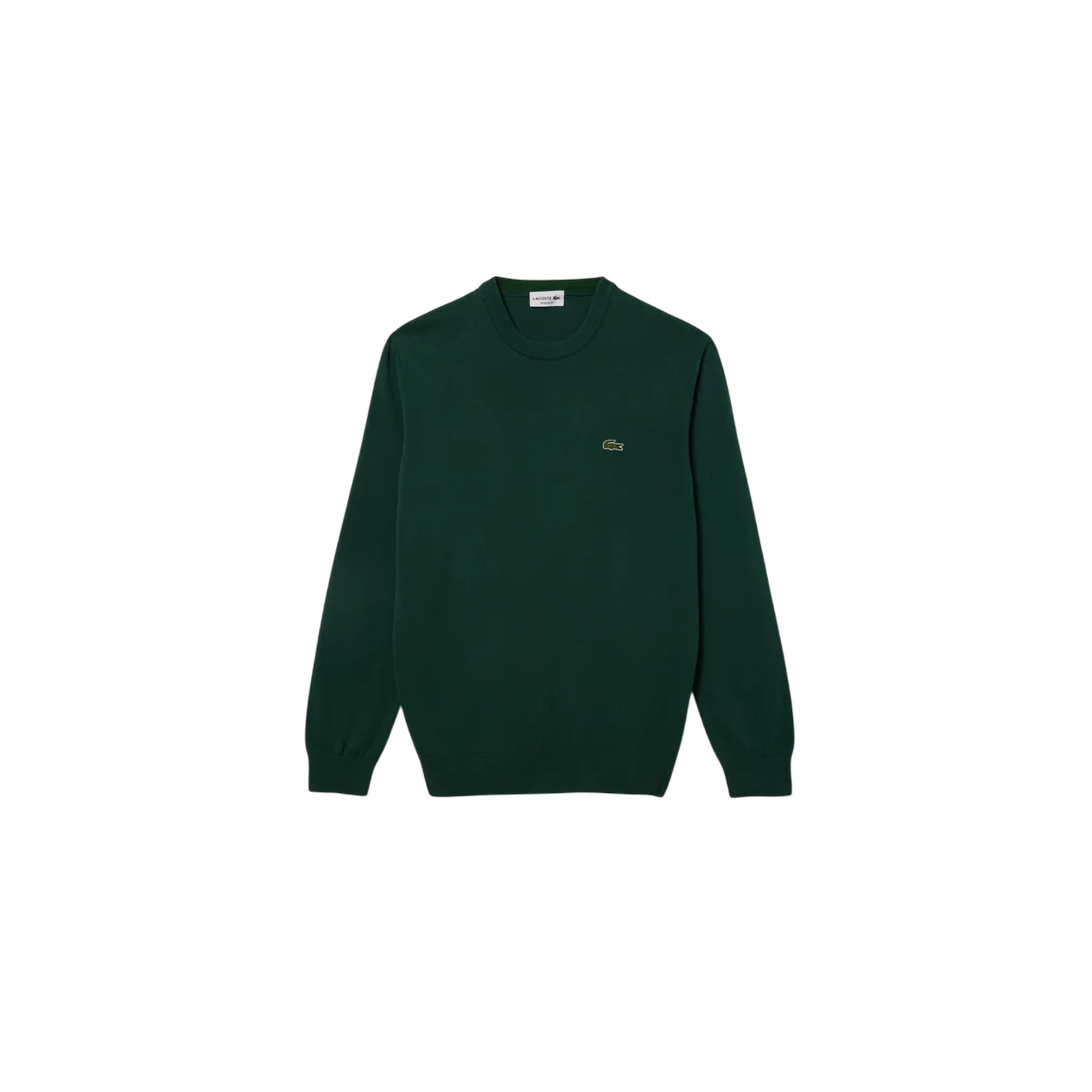 Pullover Uomo Verde a girocollo, in misto lana, con coccodrillo iconico 