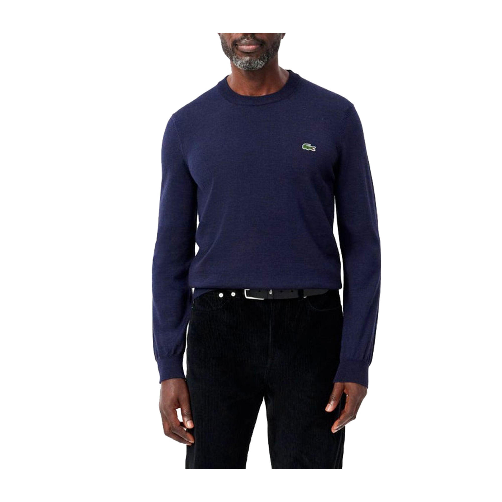 Pullover Uomo Navy a girocollo, in misto lana, con coccodrillo iconico 