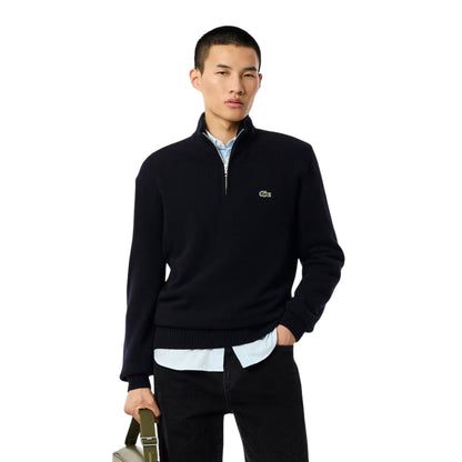 Maglione a collo alto in lana cardata con zip