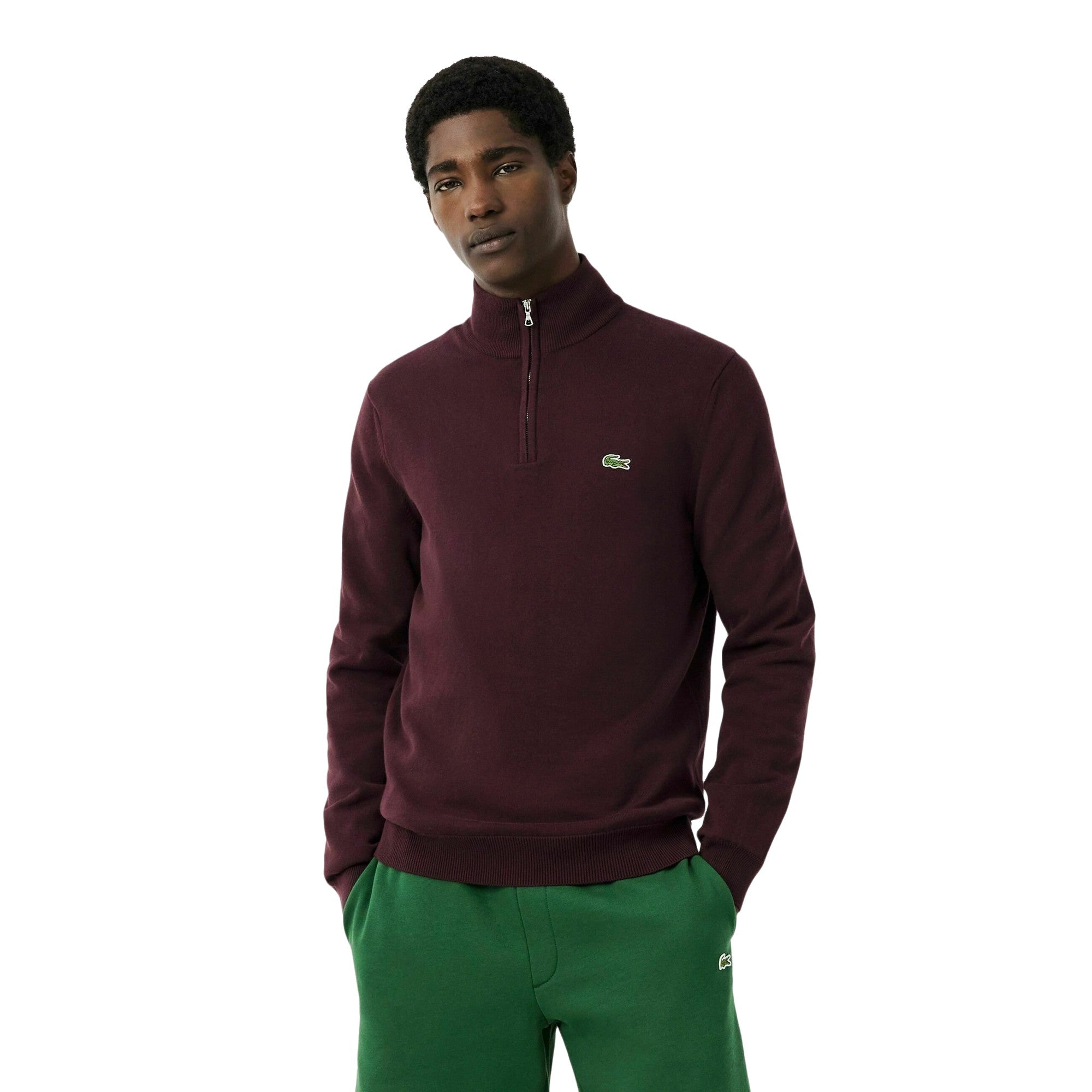 Maglia Uomo Bordeaux in jersey di cotone, con scollo mezza zip