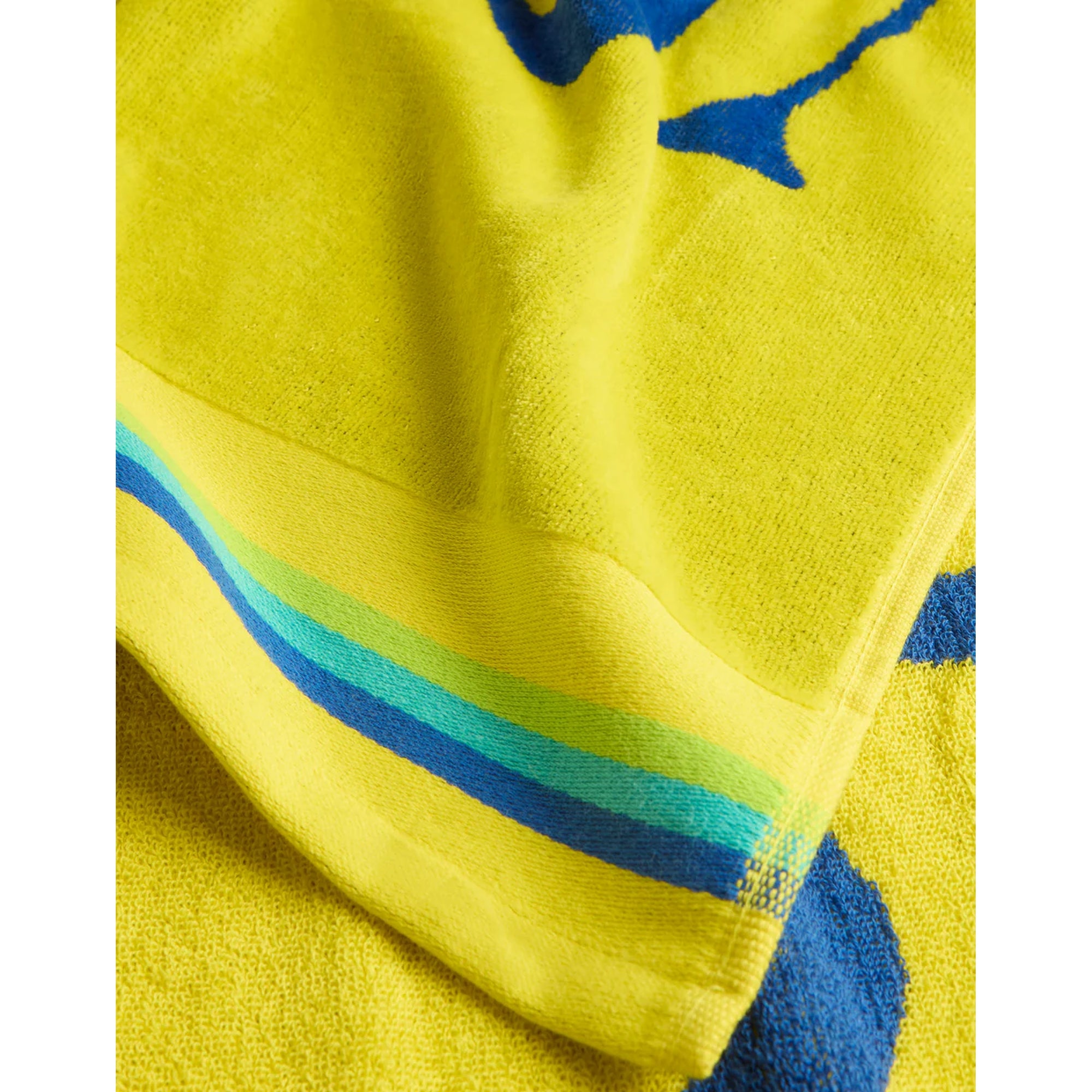 Telo Mare Unisex Giallo, con logo Blu e bordi con dettaglio a contrasto
