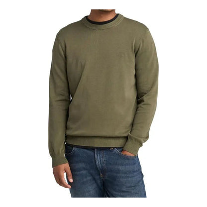 Maglia Uomo Verde, in filo di cotone con scollo a costine