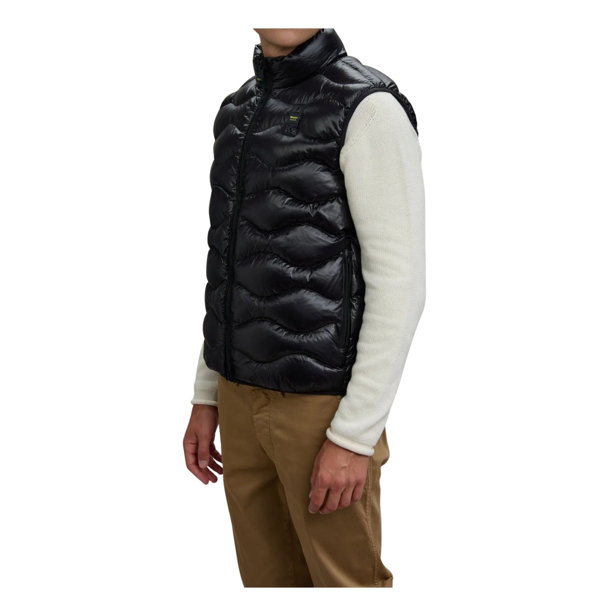 Gilet Uomo Nero, con impunture ad onda e passante logo