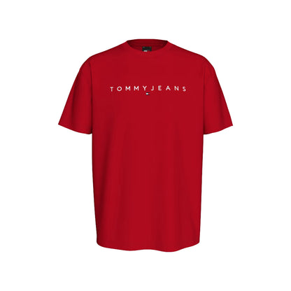 T-shirt Uomo tinta unita rossa con logo lettering lineare frontale